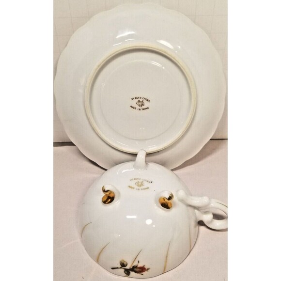 Ucagco China Footed Tea Cup & Saucer Pink Mums and Gold Trim Vintage Japan - Picture 5 of 7